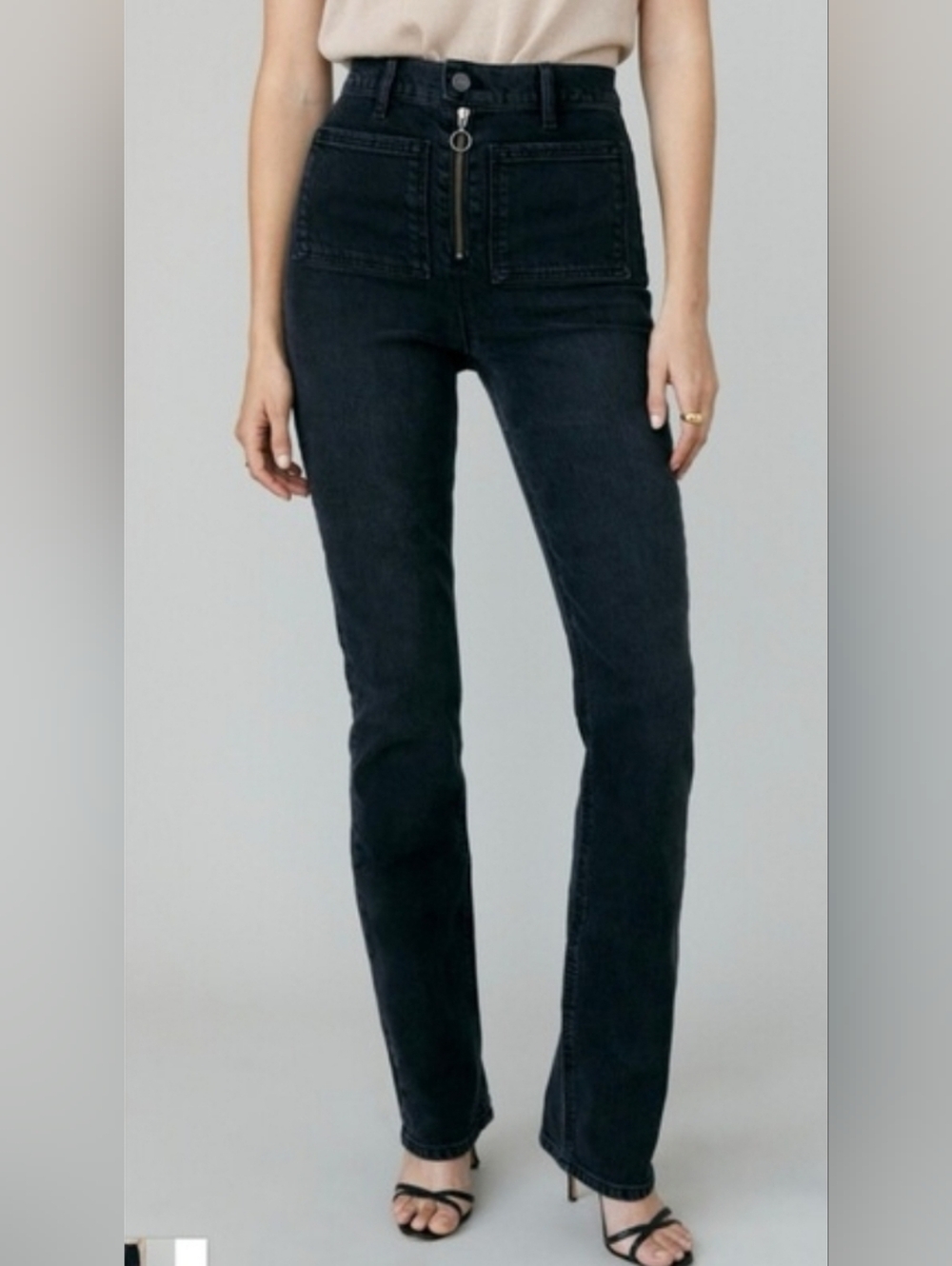 Reformation Peyton Zip Ultra High Rise Bootcut Jeans Solana Wash Size 25 X 29